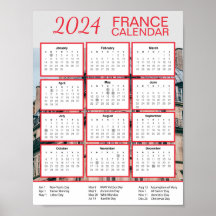 2024 Frankreich Kalender in Englisch Download PDF