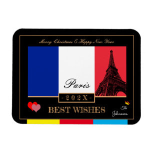 2024 Französisch Flag & Eiffel Happy New Year, Fra Magnet