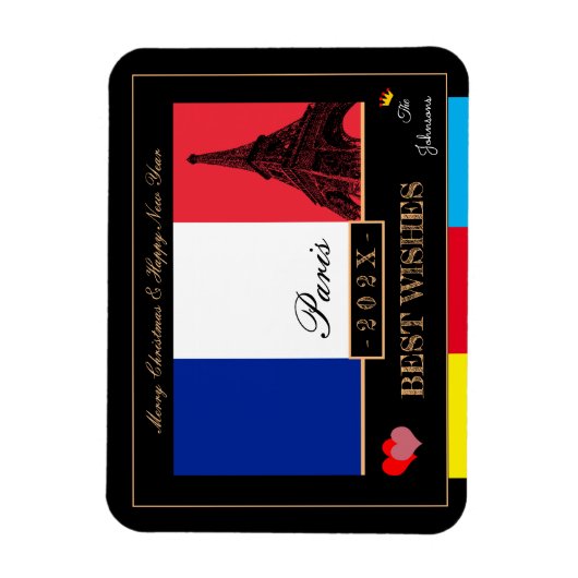 2024 Französisch Flag & Eiffel Happy New Year, Fra Magnet (Vertikal)