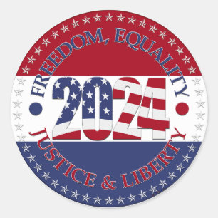 2024 Freedom, Equality, Justice Liberty USA Flag Runder Aufkleber