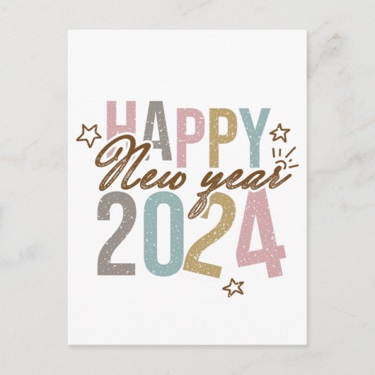 2024 Frohes Neues Jahr in Retrofarben Postkarte (Vorderseite)