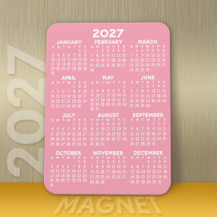 2024 Full Year View Calendar - Basic Pink Minimum Magnet