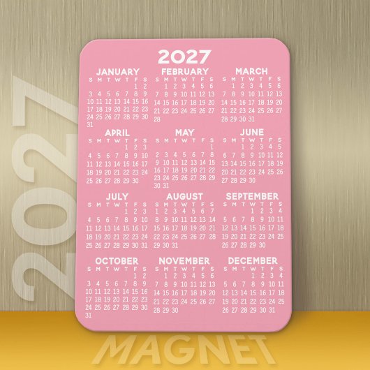 2024 Full Year View Calendar - Basic Pink Minimum Magnet