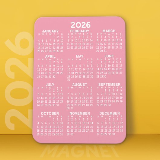 2024 Full Year View Calendar - Basic Pink Minimum Magnet