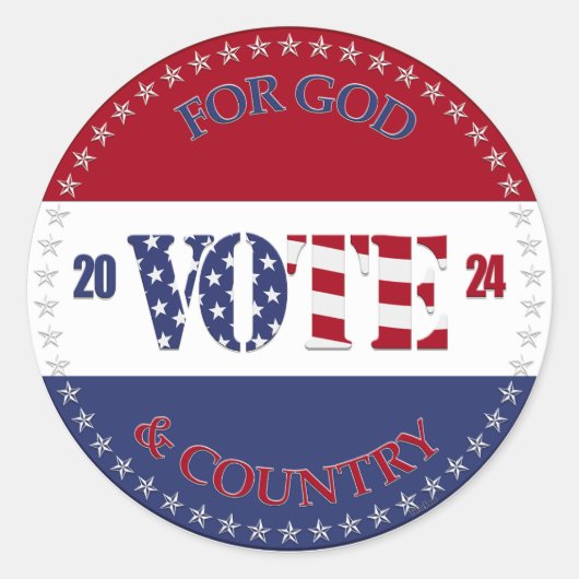 2024 Für Gott und Land USA Flag Abstimmung Runder Aufkleber (Vorderseite)