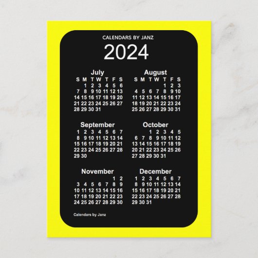 2024 Gelbe Neon 6 Monate Mini-Kalender von Janz Postkarte (Vorderseite)