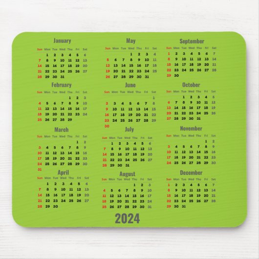 2024 Gelbes Grün 52 Wochen Kalender Mousepad (Vorne)