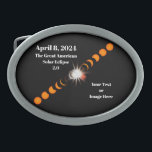 2024 Gesamter Solar-Eclipse-Gurtband Ovale Gürtelschnalle<br><div class="desc">Planen Sie das 2024 Total Solar Eclipse zu sehen? Dann lass der Welt, dass du dort sein wirst und dass es phantastisch sein wird. Dieses Design besteht aus sequenziellen Bildern einer laufenden totalen Sonnenfinsternis, die den Diamantenring-Effekt in der Mitte zeigen, mit dem Datum "8. April 2024" und den Worten "The...</div>