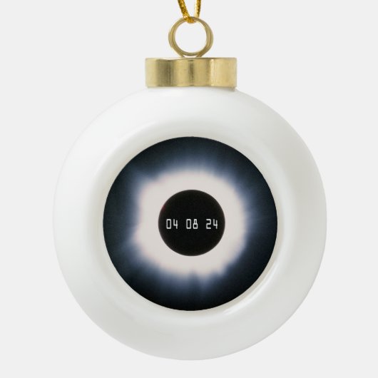2024 Gesamtsolarauskitzel in Schwarz und Weiß Keramik Kugel-Ornament (Vorderseite)