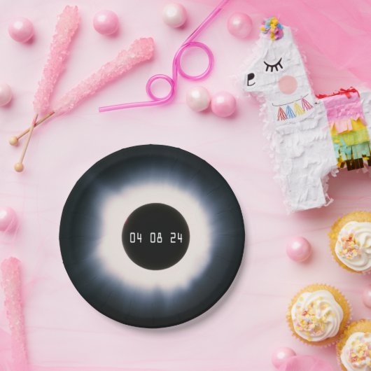 2024 Gesamtsolarauskitzel in Schwarz und Weiß Pappteller (Party)