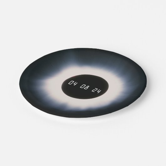 2024 Gesamtsolarauskitzel in Schwarz und Weiß Pappteller (Schrägansicht)