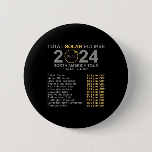 2024 Gesamtsolarausschnitt 8. April Pfad des Eclip Button (Vorderseite)