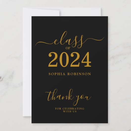 2024 Gold Black Abschluss Dankeschön Card Dankeskarte (Vorderseite)