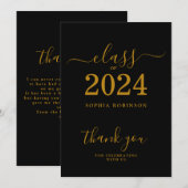 2024 Gold Black Abschluss Dankeschön Card Dankeskarte (Vorne/Hinten)