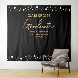 2024 Gold Black Backdrop Abschluss Wandteppich