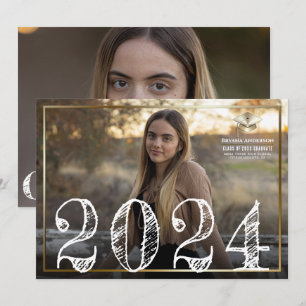 2024 Gold Border Cap Abschlussfoto-Ankündigung Einladung