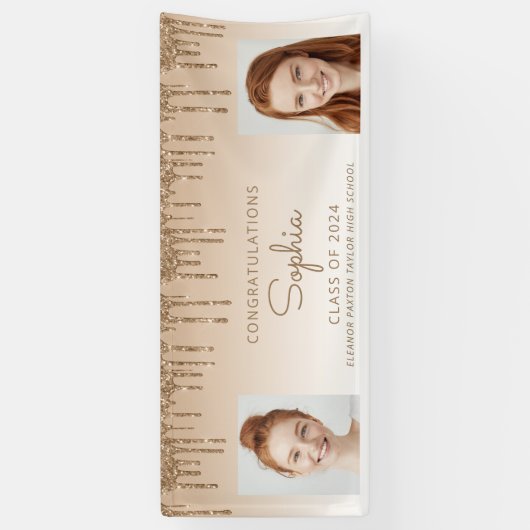 2024 Gold Glitzer 2-Foto-Abschluss Banner (Vertikal)