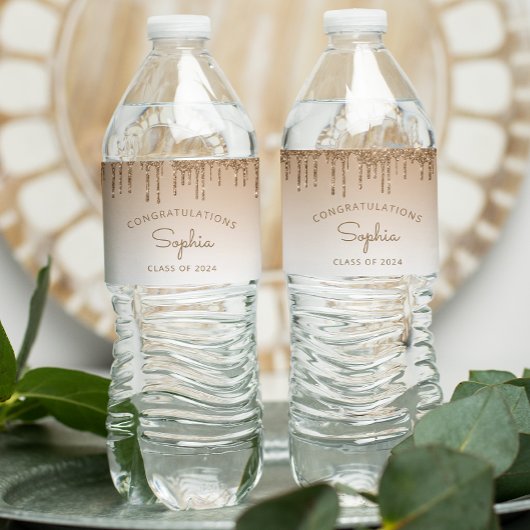2024 Gold Glitzer Tropfen Graduation Party Wasserflaschenetikett