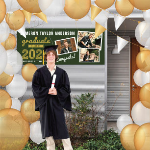 2024 Gold Graduate Sketch 3 Foto Graduation Party Banner