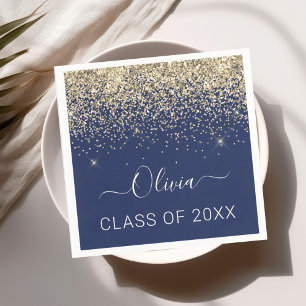 2024 Gold Navy Blue Glitzer Graduate Serviette