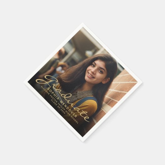 2024 Gold Script Foto Graduation Party Serviette (Ecke)