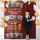 2024 Gold Sketch Graduation Party 9 Foto Hintergru Wandteppich