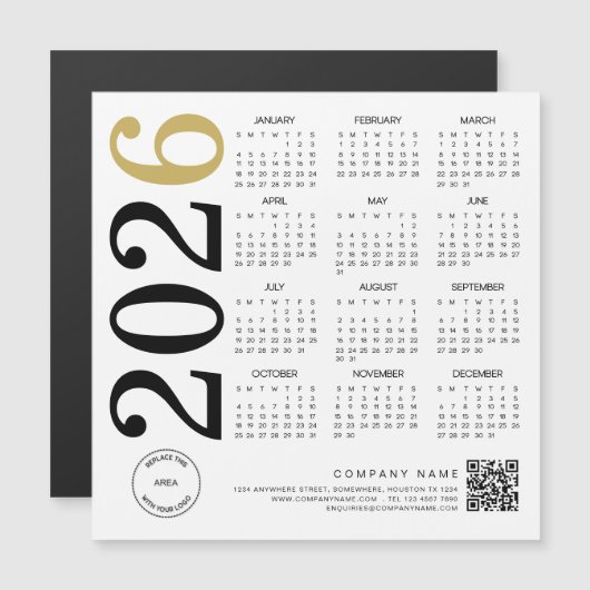 2024 Gold White Calendar Logo QR Code Business Magnetkarte (Vorne/Hinten)