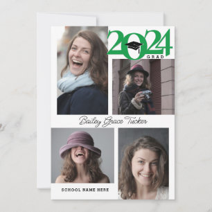 2024 GRAD Moderner 5-Foto Collage Green Abschluss Ankündigung