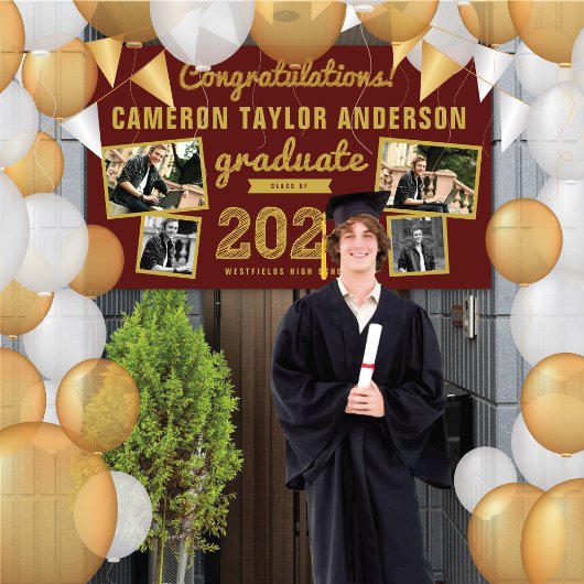 2024 Graduate Bold Sketch 4 Foto Graduation Party Banner