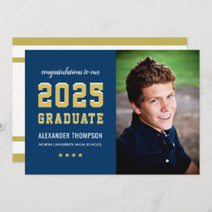 2024 Graduate Navy Gold Graduation Party Foto Einladung