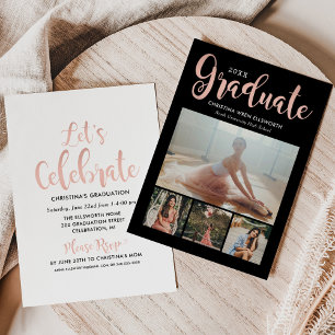 2024 Graduate Rose Gold Script Foto Collage Party Einladung