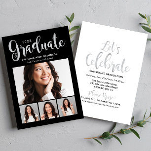 2024 Graduate Silver Script Foto Collage Party Einladung