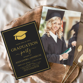 2024 Graduation Party Black Gold Foto Picture Inv Einladung