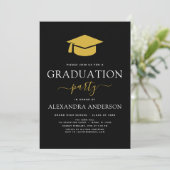2024 Graduation Party Black Gold Moderne Elegant Einladung (Stehend Vorderseite)