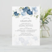2024 Graduation Party Dusty Blue Floral Einladung (Stehend Vorderseite)