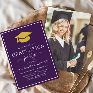 2024 Graduation Party Foto Picture Lila Gold in Einladung