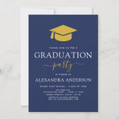2024 Graduation Party Navy Blue Gold Einladung (Vorderseite)