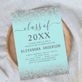 2024 Graduationsparty Aquamarin Aqua Blue Silver Einladung