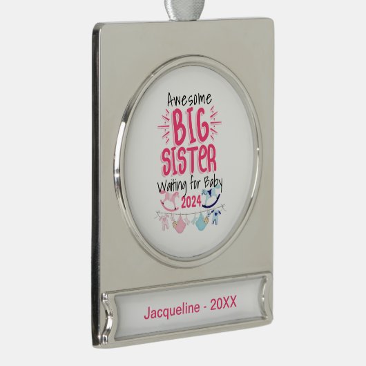 2024 Große Schwester Gewartet für Neues Baby Gesch Banner-Ornament Silber (Rechts)