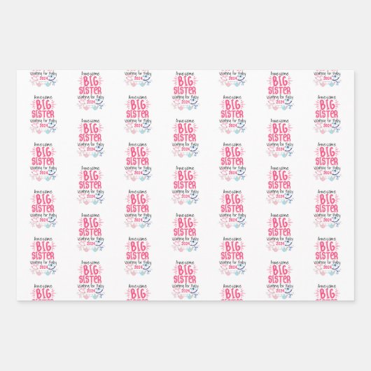 2024 Große Schwester Gewartet für Neues Baby Gesch Geschenkpapier Set (Vorderseite 2)