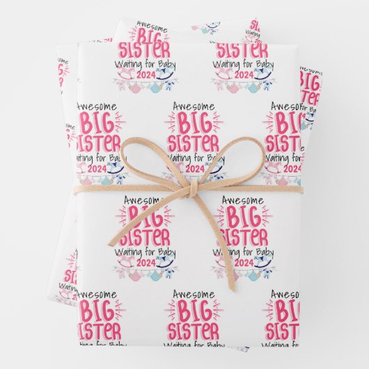 2024 Große Schwester Gewartet für Neues Baby Gesch Geschenkpapier Set (Beispiel)