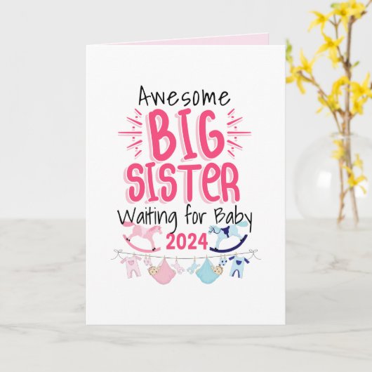 2024 Große Schwester Gewartet für Neues Baby Gesch Karte (Gelbe Blume)