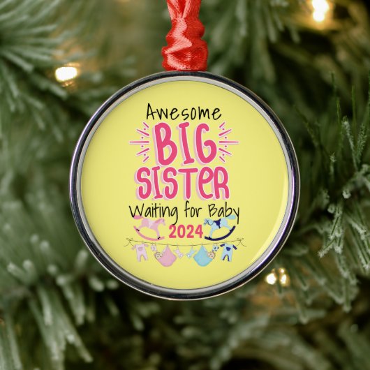 2024 Große Schwester Gewartet für Neues Baby Gesch Ornament Aus Metall (Baum)