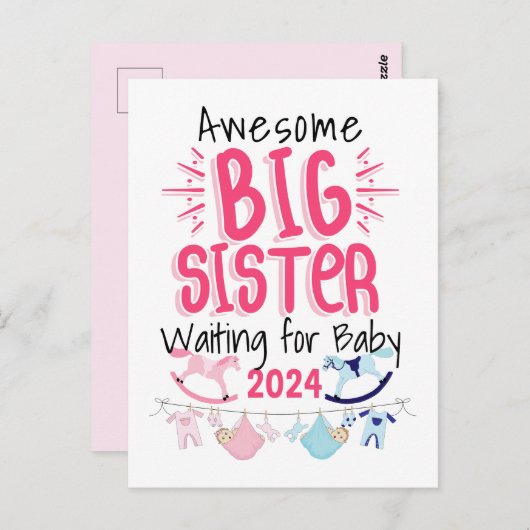 2024 Große Schwester Gewartet für Neues Baby Gesch Postkarte (Vorne/Hinten)