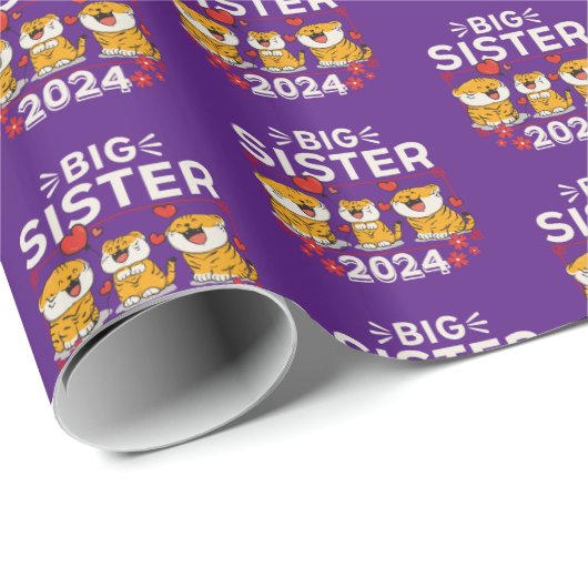 2024 Große Schwester Tiger Liebe Herz Geschenkpapier (Rolleneckpunkt)