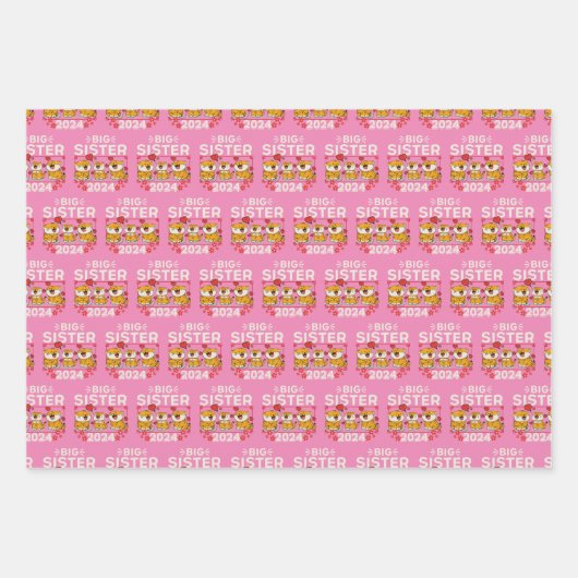 2024 Große Schwester Tiger Liebe Herz Geschenkpapier Set (Vorderseite)