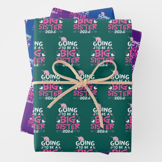 2024 Große Schwester Unicorn Herz Geschenkpapier Set (Beispiel)