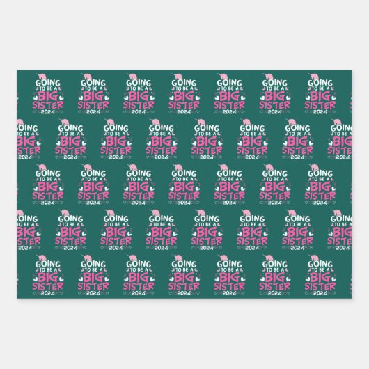 2024 Große Schwester Unicorn Herz Geschenkpapier Set (Vorderseite)