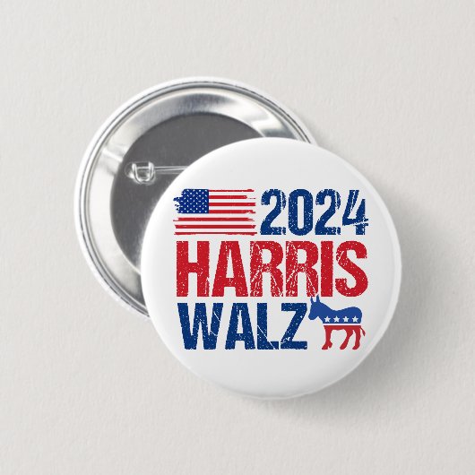 2024 Harris Walz Demokrat Donkey American Election Button (Vorne & Hinten)