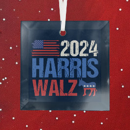 2024 Harris Walz Demokrat Donkey Blue Christmas Ornament Aus Glas